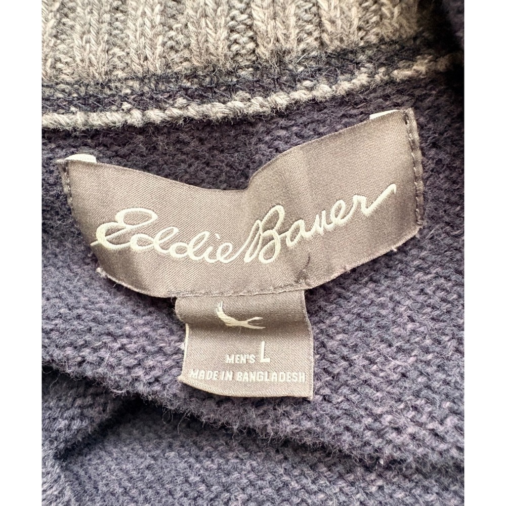 Eddie Bauer 1/4 Zip Mens 100% Cotton Mock Neck Trendy Sweater SzL Preppy School - Picture 8 of 8